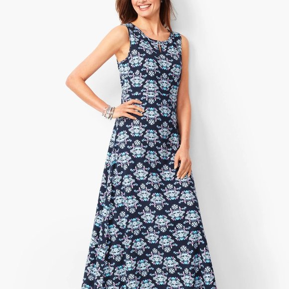 Talbots Dresses & Skirts - Talbots Knit Jersey Maxi Dress - Blue/Floral Sz L NWT